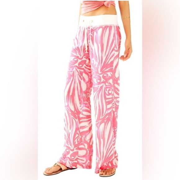 Lilly Pulitzer Linen Beach Pant Pink Sun Ray Shimmy Shimmy - Picture 1 of 9